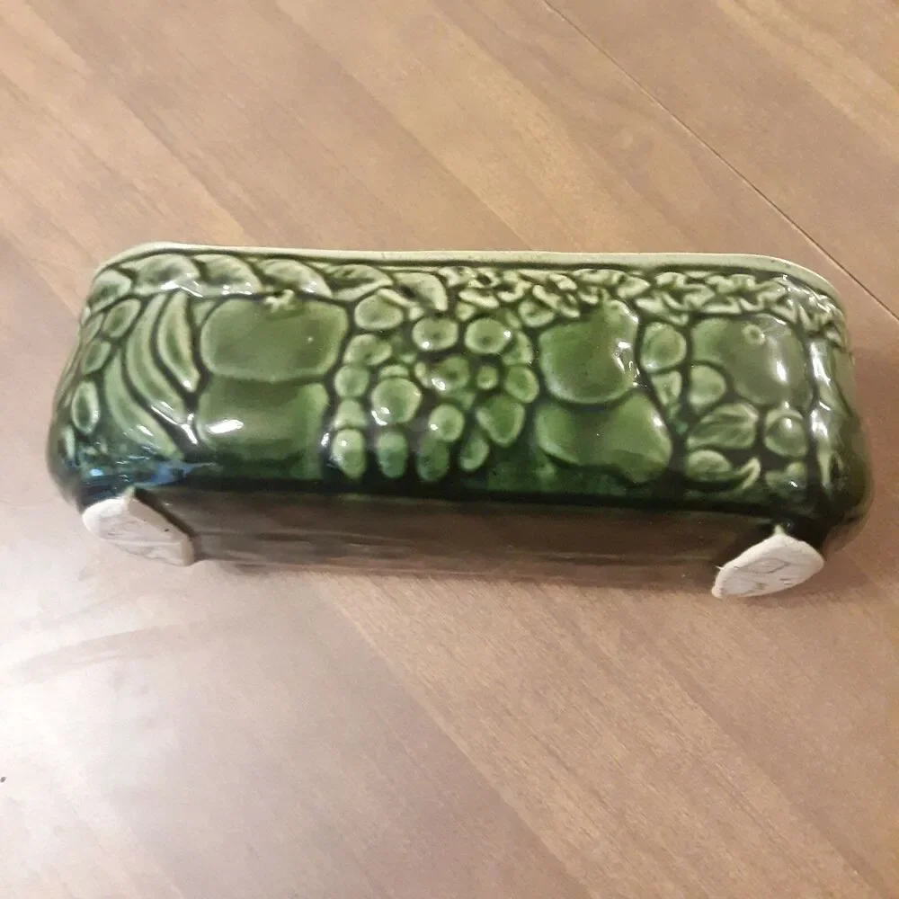 Vintage Green Ceramic Pottery Planter Raised Fruit Motif Mid Century Modern